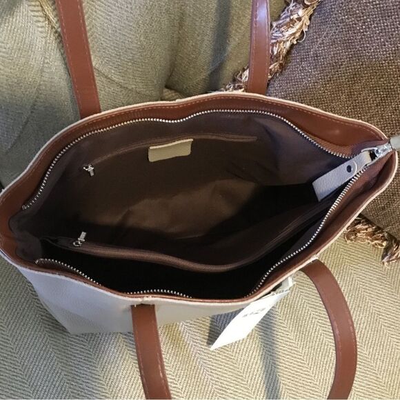 LEATHER TOTE HANDBAG SHOULDER BAG NEUTRAL COLOR - Picture 7 of 7